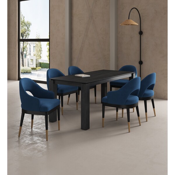 Manhattan Comfort 7-PieceRockaway 70.86 Dining Set with 6 Carrington Chairs in Black and Midnight Blue 6-DT02DC089AR-BKBL - main